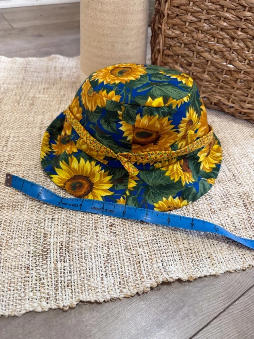 Vintage 90s Baby Toddler Girl Hat Sunflower Print Bucket Hat ADORABLE